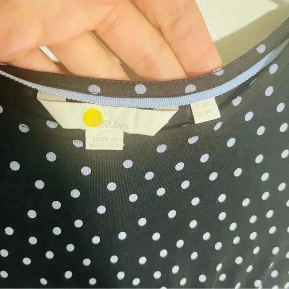 Boden Crew Neck Jersey Dress Mini Scattered Polka Dot Preppy Garden Party Light - Picture 8 of 8